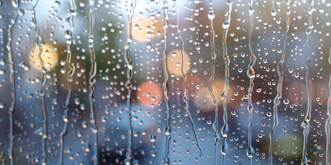 Raindrops on Window, Wet Weather Texture, Transparent Water Drops, Daylight Reflection