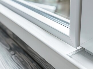 White plastic window profile with glass. handles of closed white plastic window indoor closeup