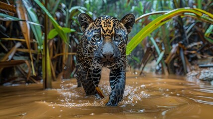 Jaguar Walking in Water