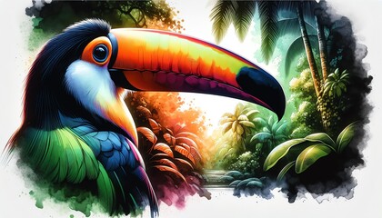 Fototapeta premium Vibrant Watercolor Painting of Toco Toucan Bird