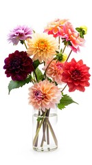 Colorful Dahlia Bouquet in Glass Vase