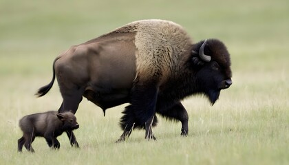 A Buffalo With A Lone Wolverine