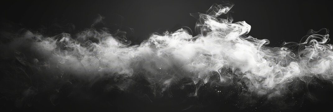 white smoke isolated on black background,banner, white fog on black background	
