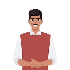 Young indian businessman is smiling in casual clothing. Flat vector illustration isolated on white background