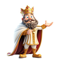 King in cartoon style on a white background. A man with a beard and a crown dressed as a king. Cartoon hero in 3D.