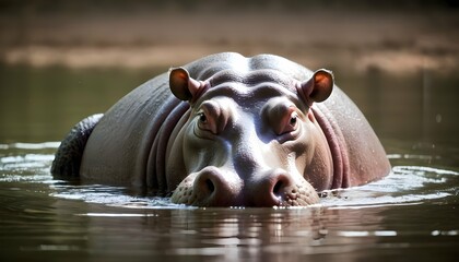 A Hippopotamus With Its Head Submerged Searching - obrazy, fototapety, plakaty
