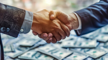 Business Handshake with Money Background - obrazy, fototapety, plakaty
