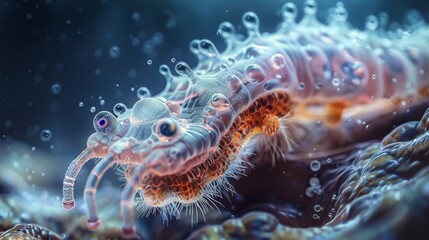 Detailed photography highlighting the unique features of a parasite suitable for medical professionals or researchers. - obrazy, fototapety, plakaty