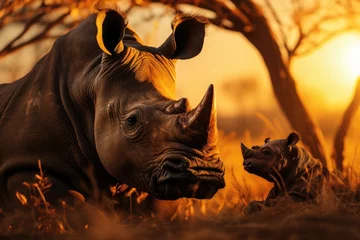 Muurstickers Ranger monitors rhino using tracking technology., generative IA © JONATAS