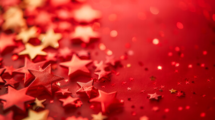 Red Festive Background with Scattered Star Confetti