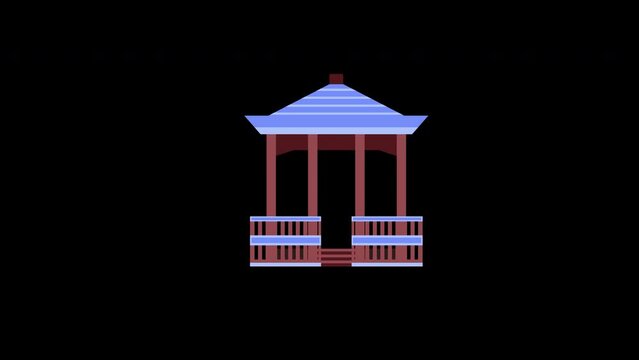 gazebo with a blue roof and a wooden railing icon concept animation with alpha channel