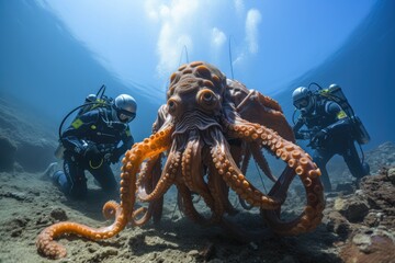 Marine scientists study an octopus in Recife., generative IA - obrazy, fototapety, plakaty