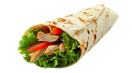 Savory Tortilla Wrap with Crispy Fried Chicken and Fresh Vegetables on Transparent Background - Delicious Mexican Cuisine for Lunch or Dinner