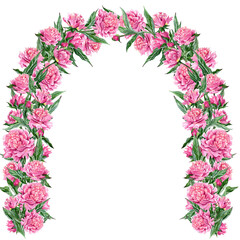 Pink flower Arch for Wedding Invitation. Aquarelle clipart