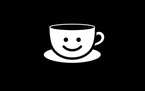 Cheerful Coffee Cup Icon on Dark Background, Modern Cafe Branding