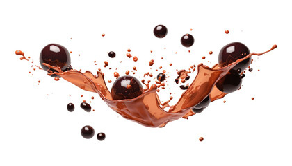 bubble milk tea splash isolated on transparent background cutout