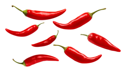 Poster red hot chili peppers isolated on transparent background cutout © Papugrat