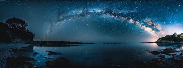 A secret cove where the stars reflect on the water's surface, doubling the night sky. - obrazy, fototapety, plakaty