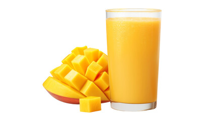 mango juice and slices of mango isolated on transparent background cutout