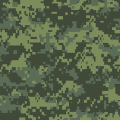 Pixelated green camouflage background. Seamless Tileable Pattern. Vector illustration.