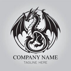 Dragon character logo company with silhouette design vector image