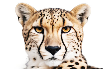 background acinonyx cheetah jubatus white front cheetahfelinoanimalafricaanimalbig catcarnivorecatcreaturefurfurryhunterisolated on whitemammalpredatorprofilerunnerhalf facesouth