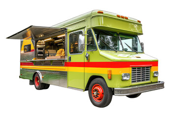Food truck isolated on transparent background. Vibrant food truck ready to serve