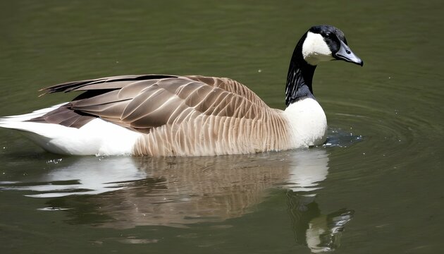 A Goose With Its Bill Dipped Into The Water Filte
