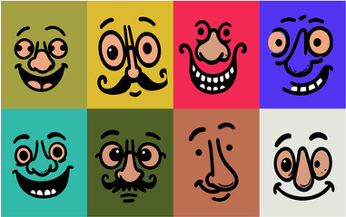 set of funny cartoon faces