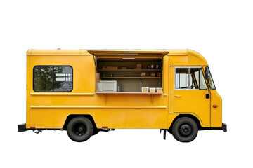 Food truck isolated on transparent background. Vibrant food truck ready to serve