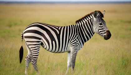 A Zebra Grazing On The Lush Grass Of The Savanna - obrazy, fototapety, plakaty