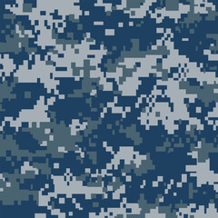 Pixelated blue camouflage background. Seamless Tileable Pattern. Vector illustration.