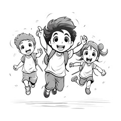 kids vector illustration, kid cartoon art, kid vector art, kid isolated line drawing 