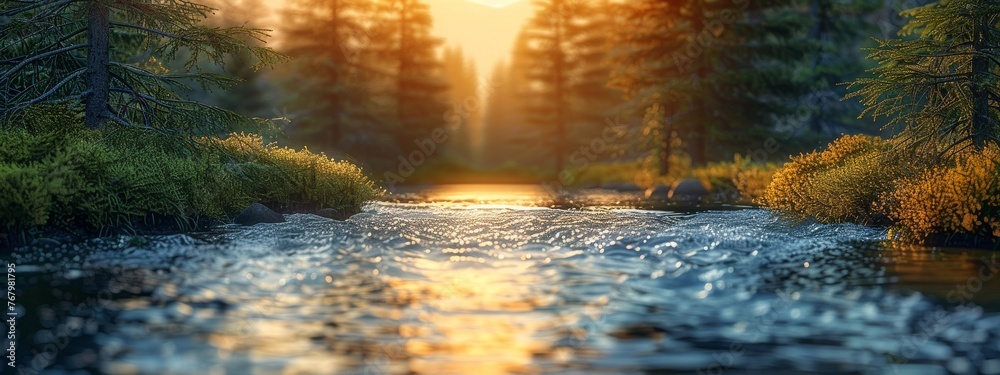 Wall mural a serene digital river flowing through a landscape, symbolizing the smooth operation of secure netwo