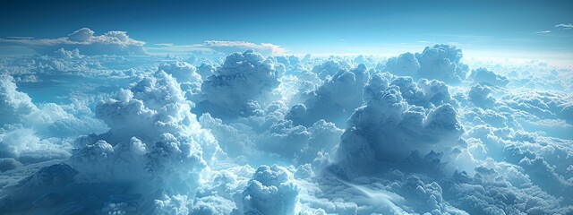 A serene, high-altitude view of clouds with digital structures visible below, symbolizing oversight and protection by GenAI in cybersecurity. - obrazy, fototapety, plakaty