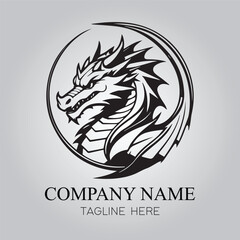 Dragon character logo company with silhouette design vector image