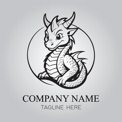 Dragon character logo company with silhouette design vector image