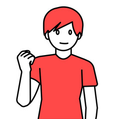 ガッツポーズのTシャツを着た男性
