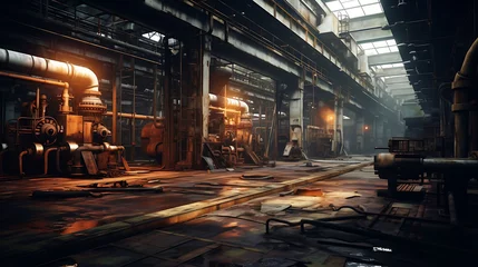 Wandcirkels plexiglas Abandoned factory halls with rusted machinery, capturing the eerie beauty of decay. © Ansar