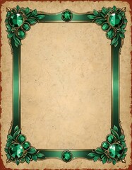 ornate green frame border with emeralds on weathered paper