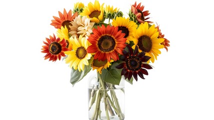 Naklejka premium Colorful Sunflower Bouquet in Glass Vase