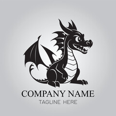 Dragon character logo company with silhouette design vector image