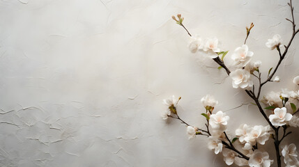 Parchment paper texture with white spring flowers floral background
