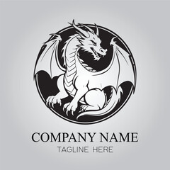 Dragon character logo company with silhouette design vector image