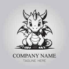 Dragon character logo company with silhouette design vector image