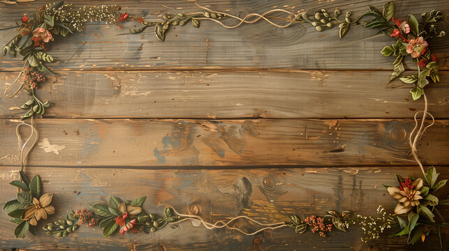 Floral Frame and wood Background