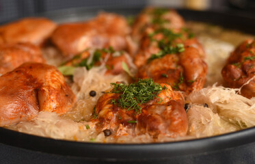 Appetizing grilled chicken with greens.