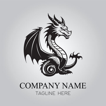 Dragon character logo company with silhouette design vector image