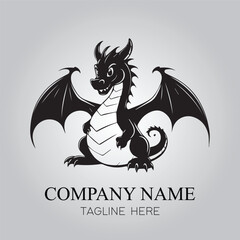 Dragon character logo company with silhouette design vector image