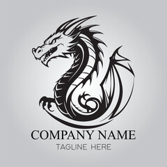 Dragon character logo company with silhouette design vector image